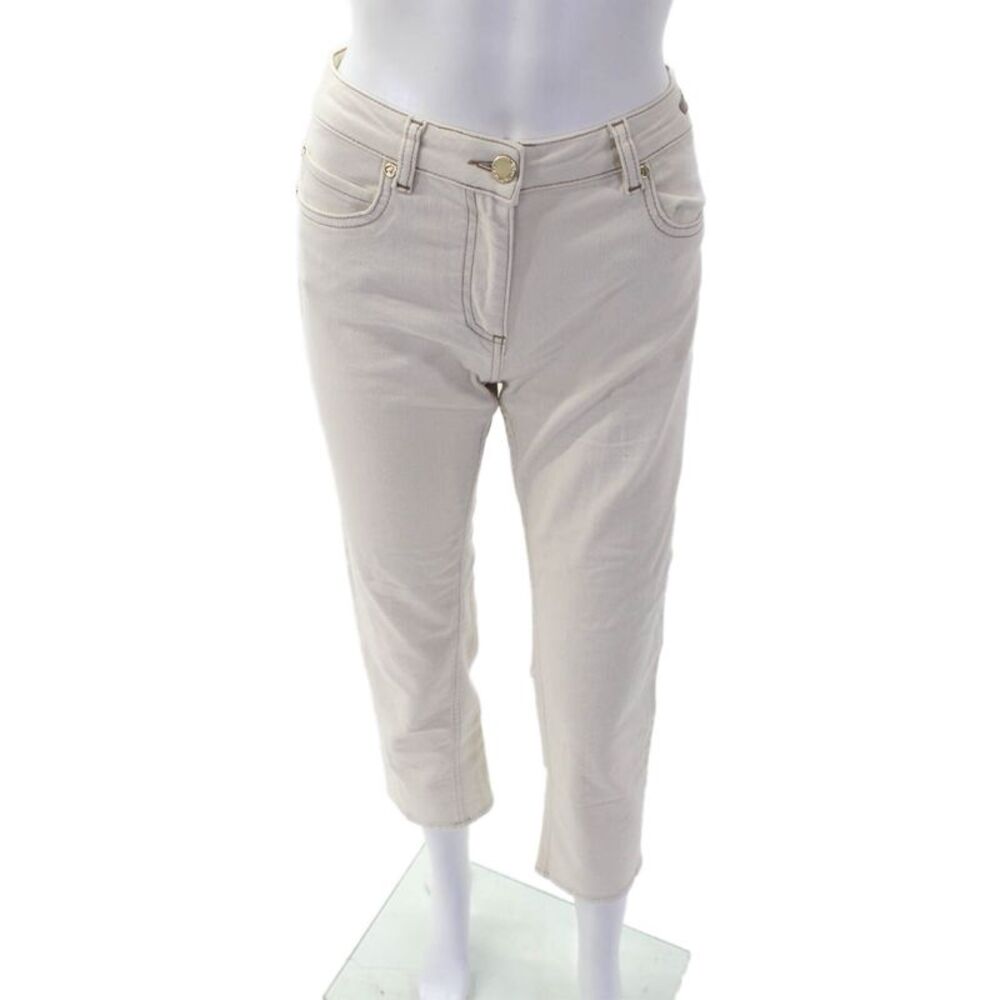 Pamela Henson Womens High Rise Straight Leg Denim Jeans Cream Size 4